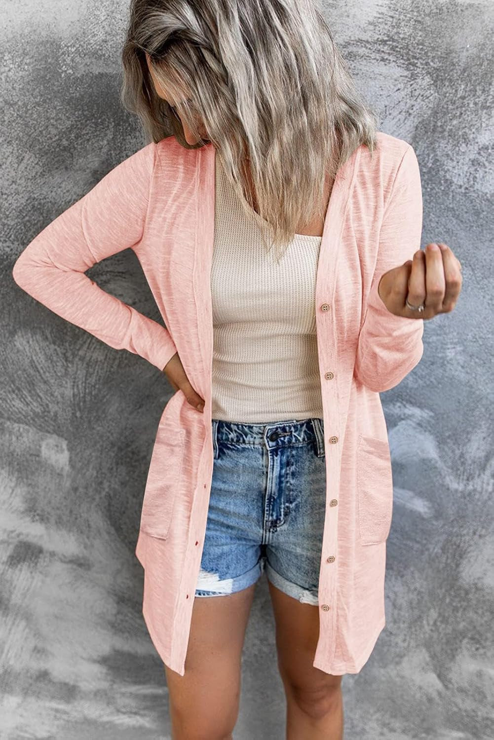 Women'S Lightweight Cardigan Summer Long Open Front Button down Trendy Loose Outwear with Pockets