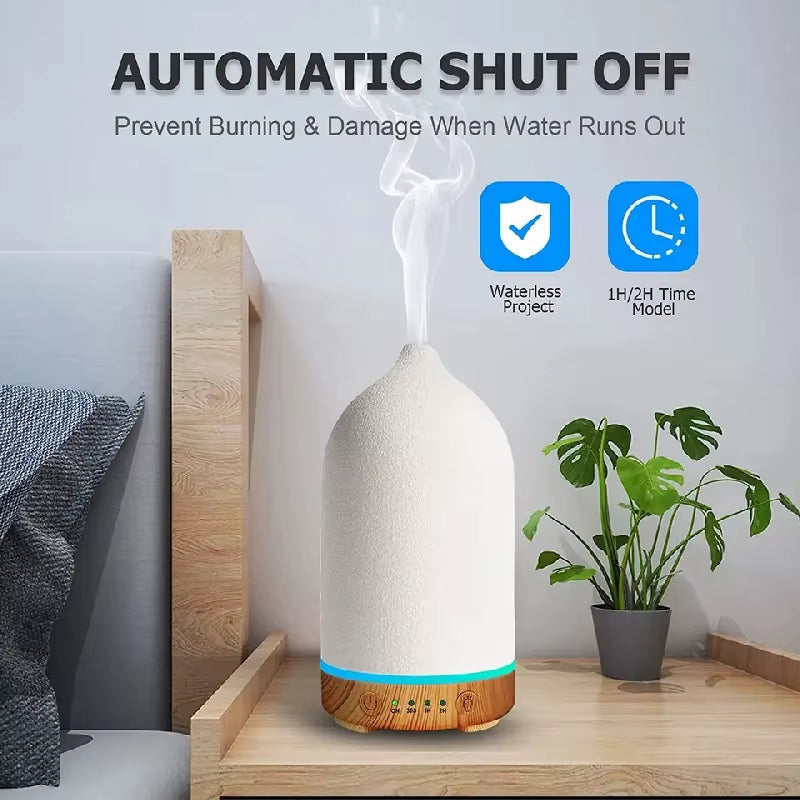 Ceramic Diffuser 100ML Essential Oil Diffuser Air Humidifier with 7 LED Ultrasonic Aromatherapy Diffusers for Home