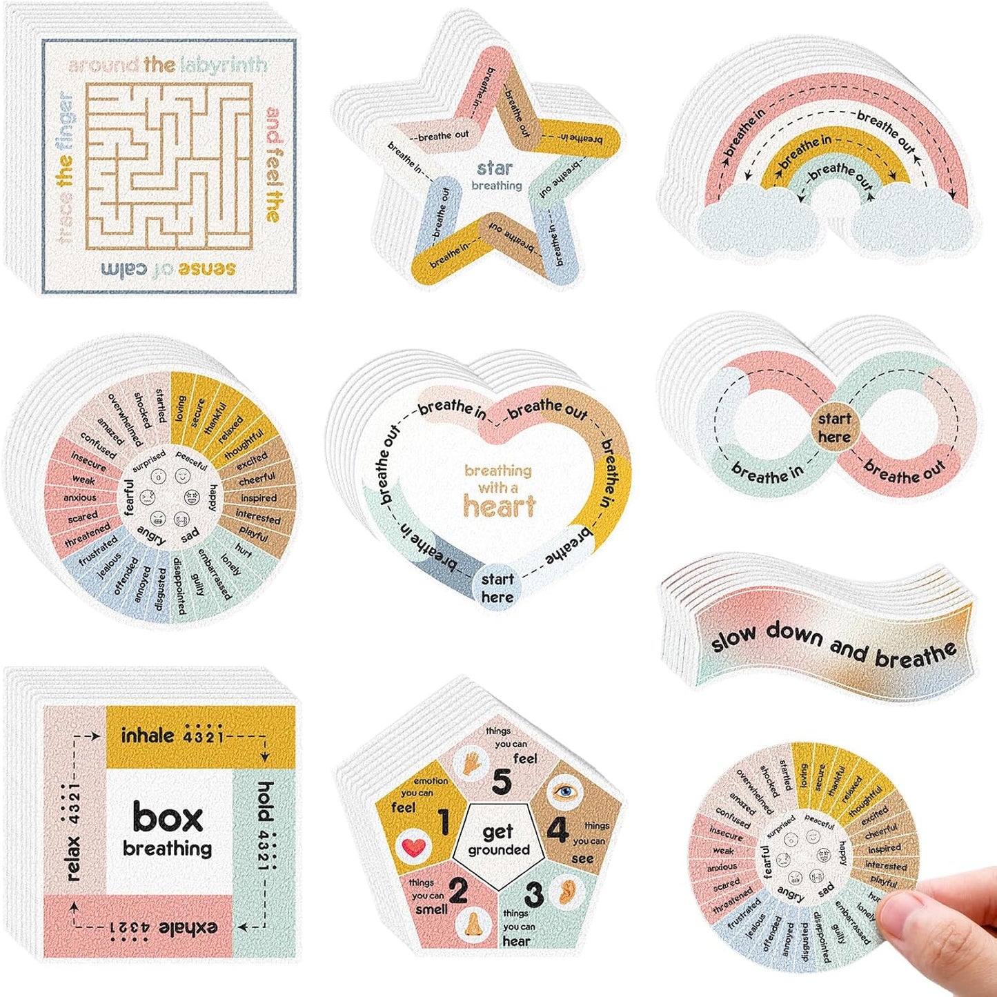72 Pieces Anxiety Sensory Stickers Textured Stickers Fidget Mindfulness Sticker School Counselor Supplies Adult Sensory Items Anxiety Relief, 9 Styles(Retro Color)