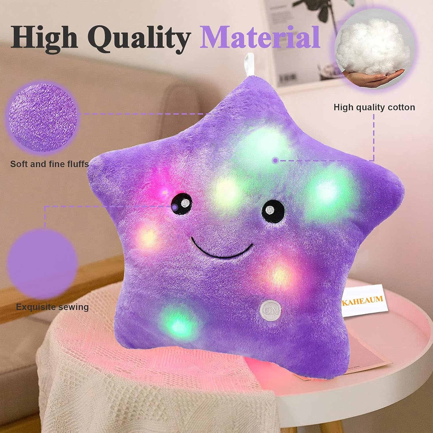 Kids Decorative Pillow,Cute Star LED Light up Pillow Gift for Girls Women Birthday Unique Throw Pillows Bedroom Couch Office Lumbar Back Cushion Purple Plush Pillow Stuffed Toy
