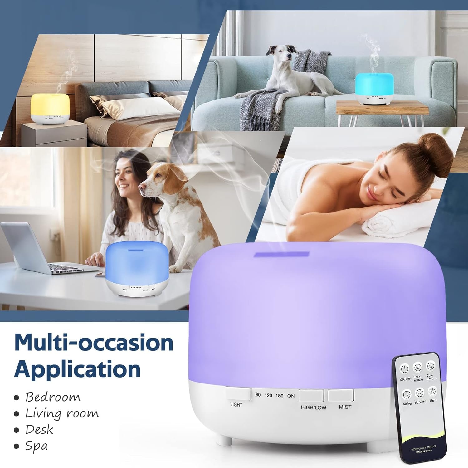 Aromatherapy Essential Oil Diffuser for Room: 500Ml Aroma Air Humidifier Remote Control for Home Large & Small Rooms-Ultrasonic Cool Mist Diffusers Oils Vaporizer with Light,Light White