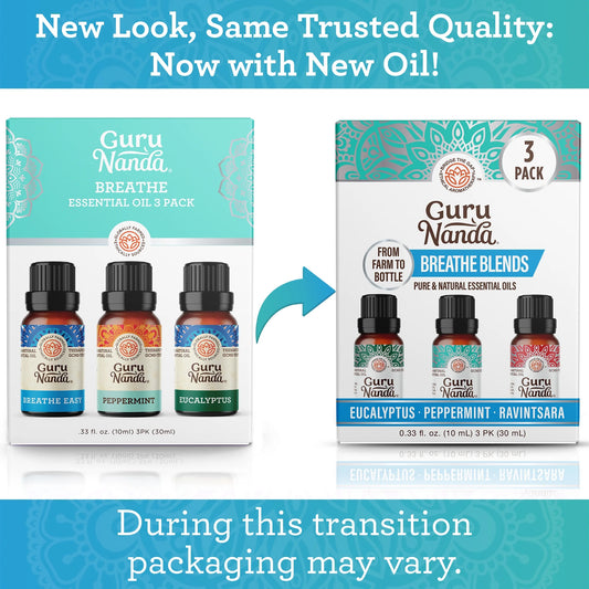 Breathe Essential Oil Blends for Congestion, Sinus & Aromatherapy - Set of 3