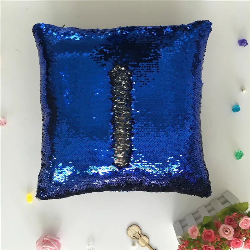 Pillowcase Decorative Cushion Cover Mermaid Sequin Colorful Square Plain Knitted Hidden Zipper Pillow Home Car Sofa 40*40Cm