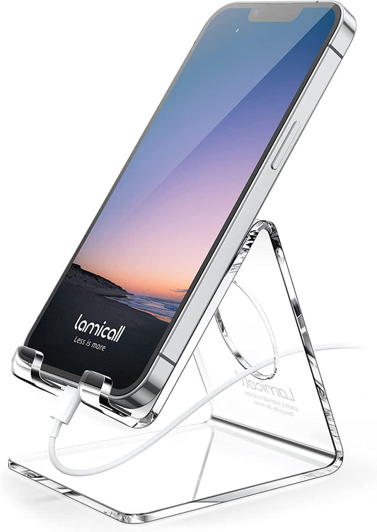 Cell Phone Stand, Desk Accessories - Clear Office Cell Phone Holder, Acrylic Phone Stand, Desktop, Acrylic Office Desk Decor Accessories, Suitable for Iphone, 4-8'' Phone, Gifts