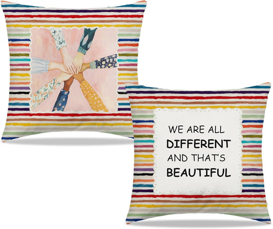 Inspirational Diversity Throw Pillow Covers 18X18 In, Equality Motivational Decorative Couch Cushion Covers, Inspirational Gifts for Women, Pillow Case for Classroom Office Bedroom, Set of 2