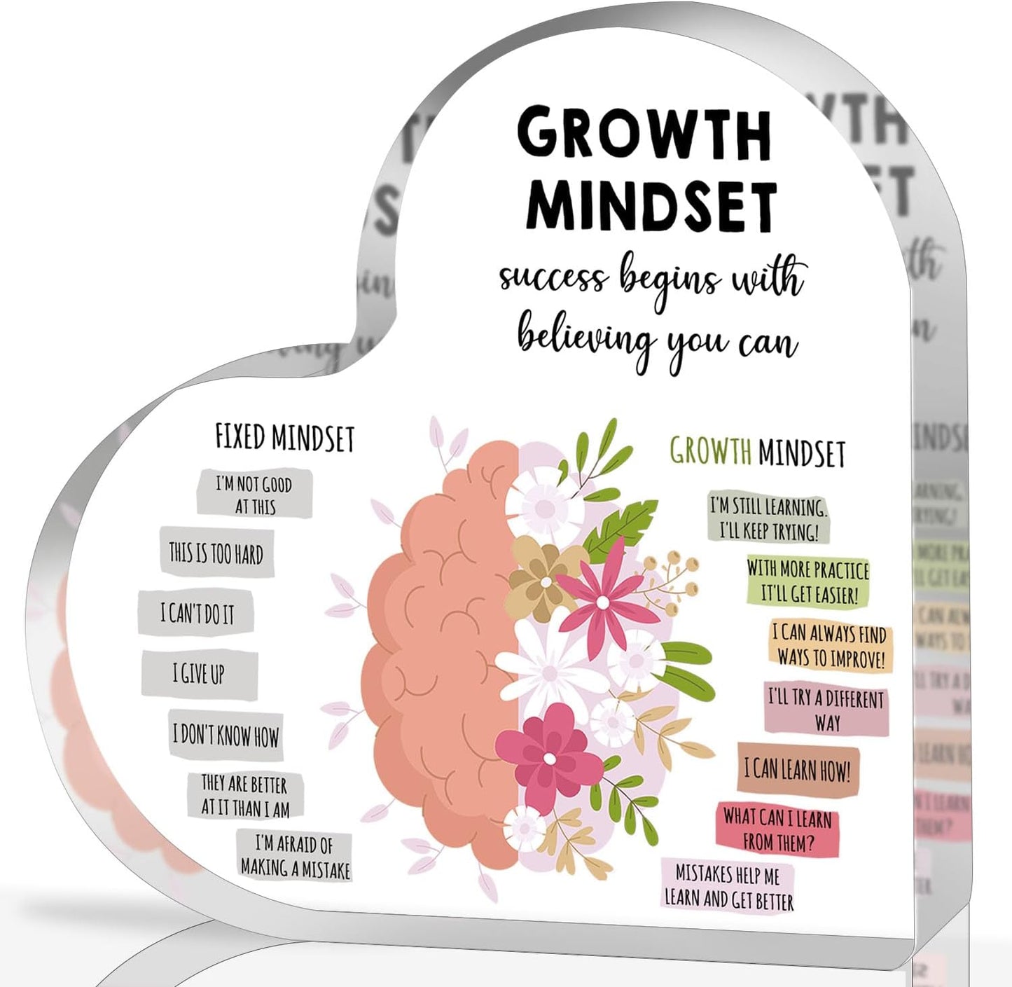 Note to Self Motivational Decor - Office Acrylic Heart Gift Therapy Mental Health Print Decorations for School Counseling Office Therapy Desktop Art Decoration School Counselor, Therapist Office Gifts