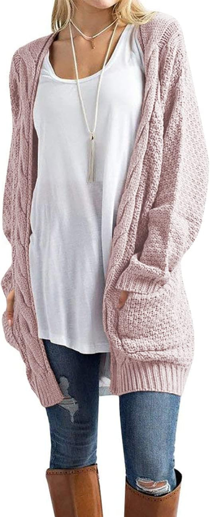 Women'S Open Front Long Sleeve Boho Boyfriend Knit Chunky Cardigan Sweater