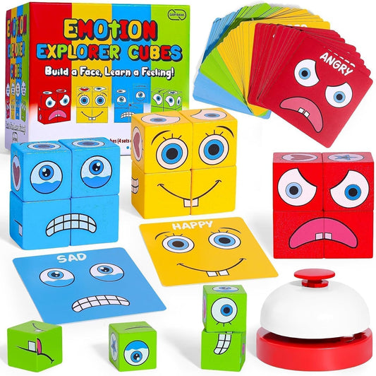 Feelings Cube Game for Kids Social Emotional Learning, W/56 Emotion Cards, Autism Speech Therapy Materials & Activities, School Counselor Office Must Haves, Feeling Toy for Kids