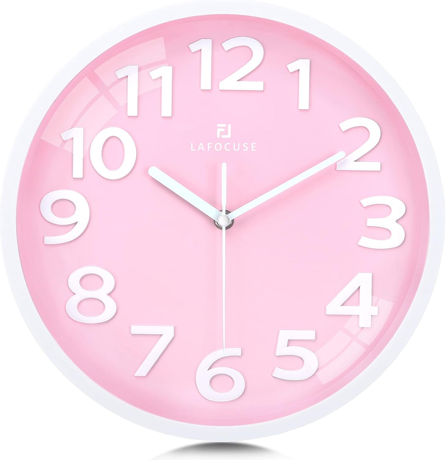 12 Inch Silent 3D Numbers Pink Wall Clock Girls Bedroom, Battery Operated Pink Clock Wall for Living Room Decor