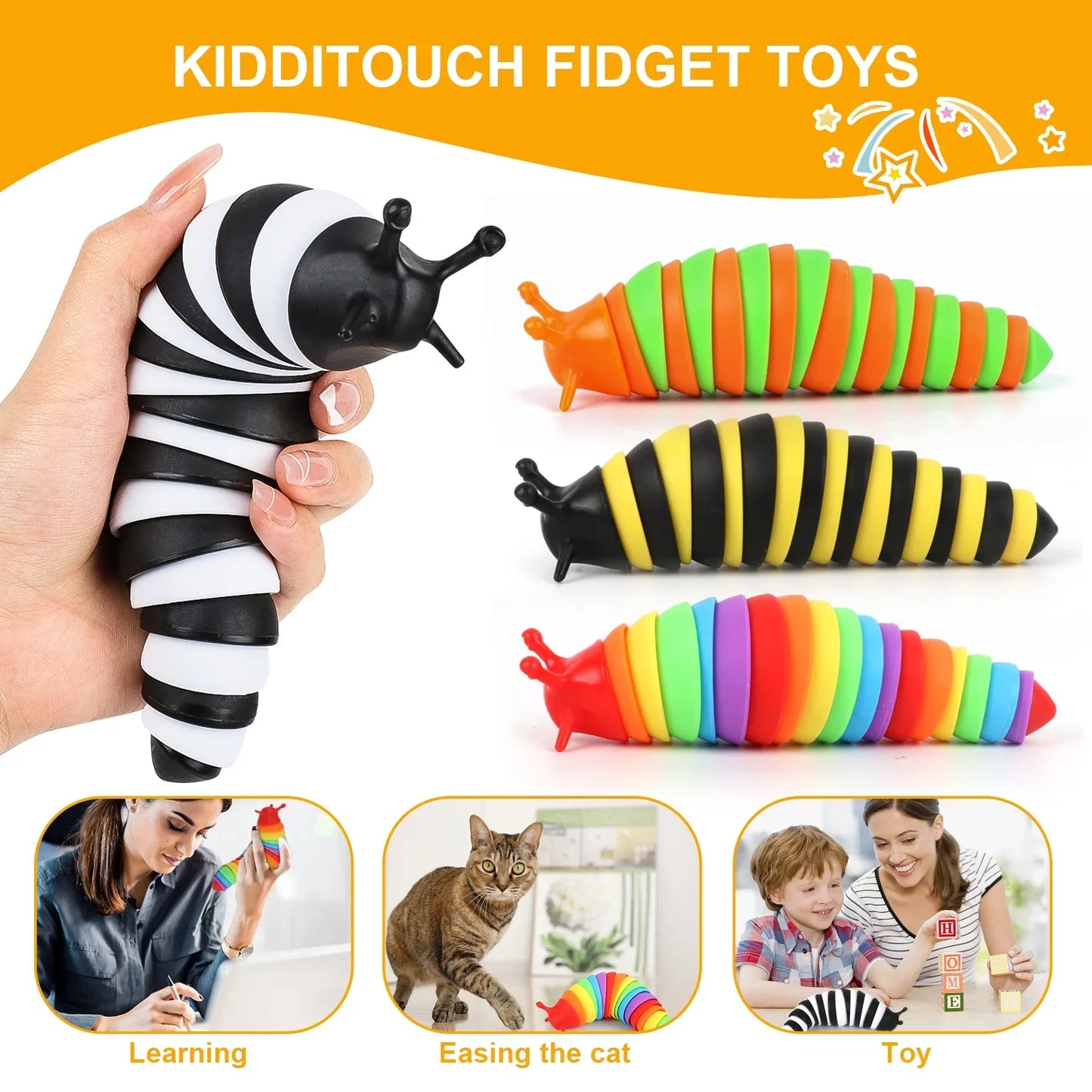 4 Pcs Slug Sensory Toys for Kids with Autism, Fidget Toy for Autistic Kids & Adults, 3D Articulated Slugs