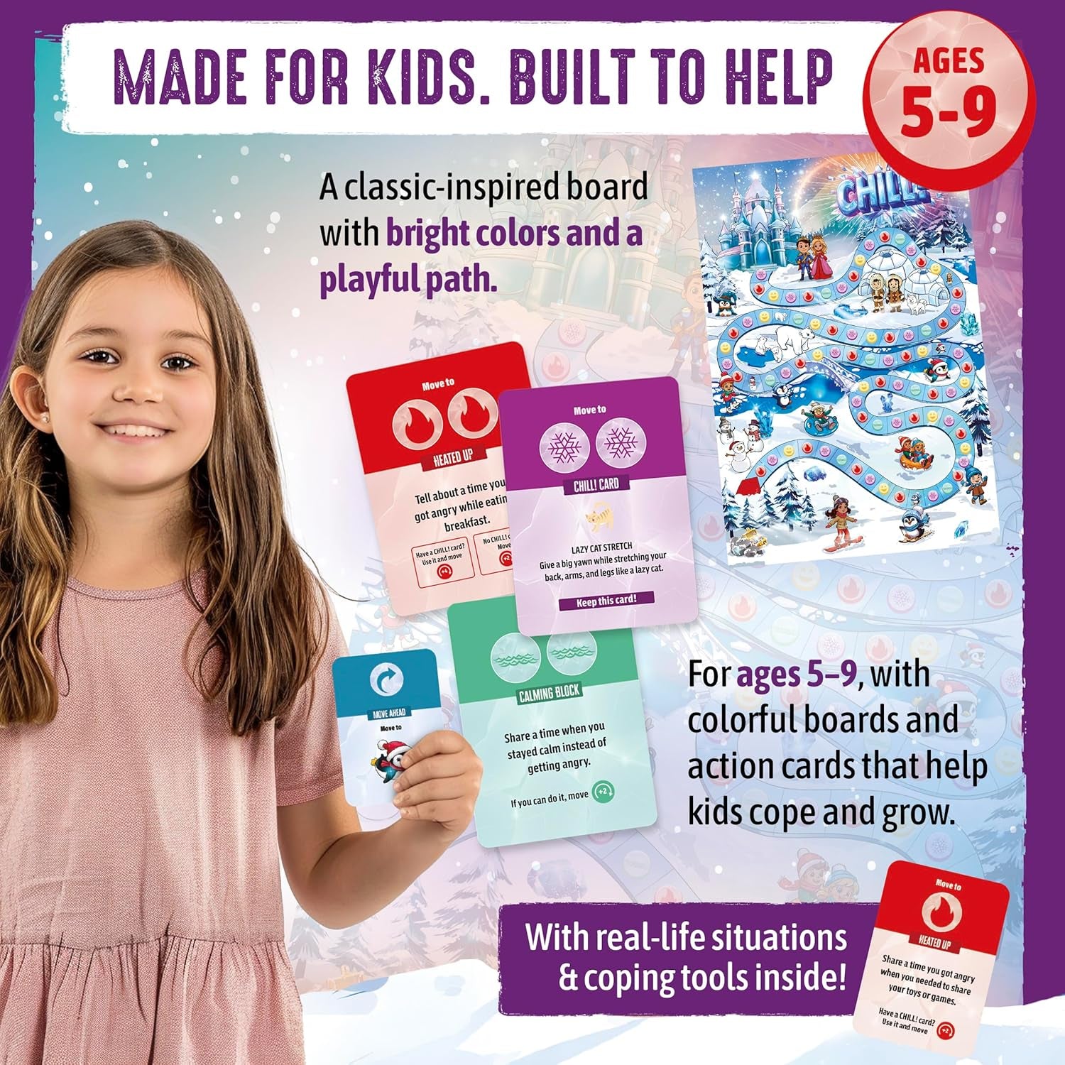 CHILL Anger Management for Kids, Ages 5-9, Therapy Games, Social Emotional Learning, Fun Social Skills Board Game for Therapists & Families