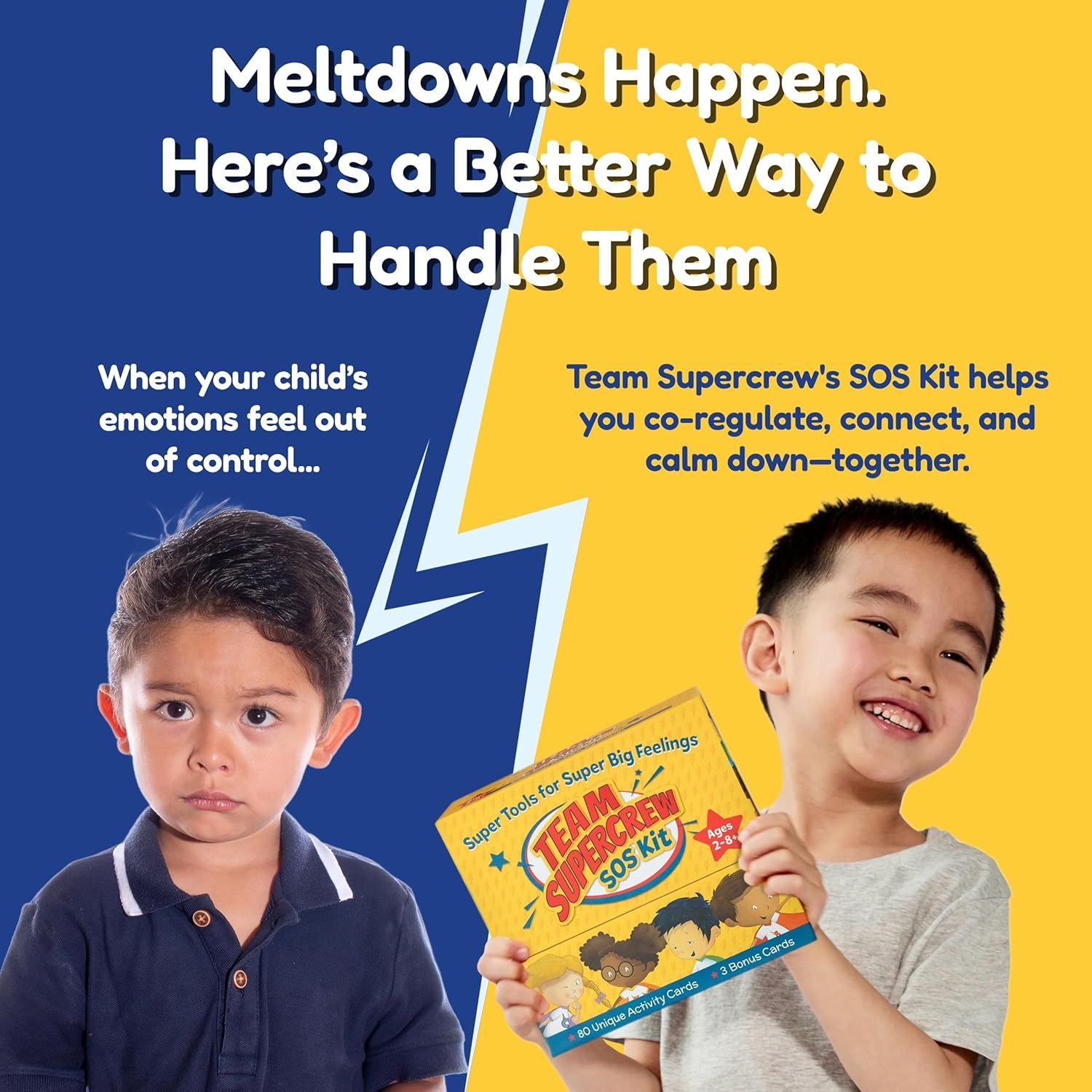 Team Supercrew SOS Kit – 83 Activity Cards for Kids Ages 2-8+ | Emotional Regulation Kit for Teaching Emotions, Social Skills & Positive Behavior | SEL Therapy Tools for Anger, Anxiety, Meltdowns