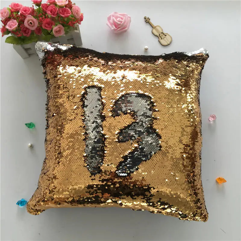 Pillowcase Decorative Cushion Cover Mermaid Sequin Colorful Square Plain Knitted Hidden Zipper Pillow Home Car Sofa 40*40Cm