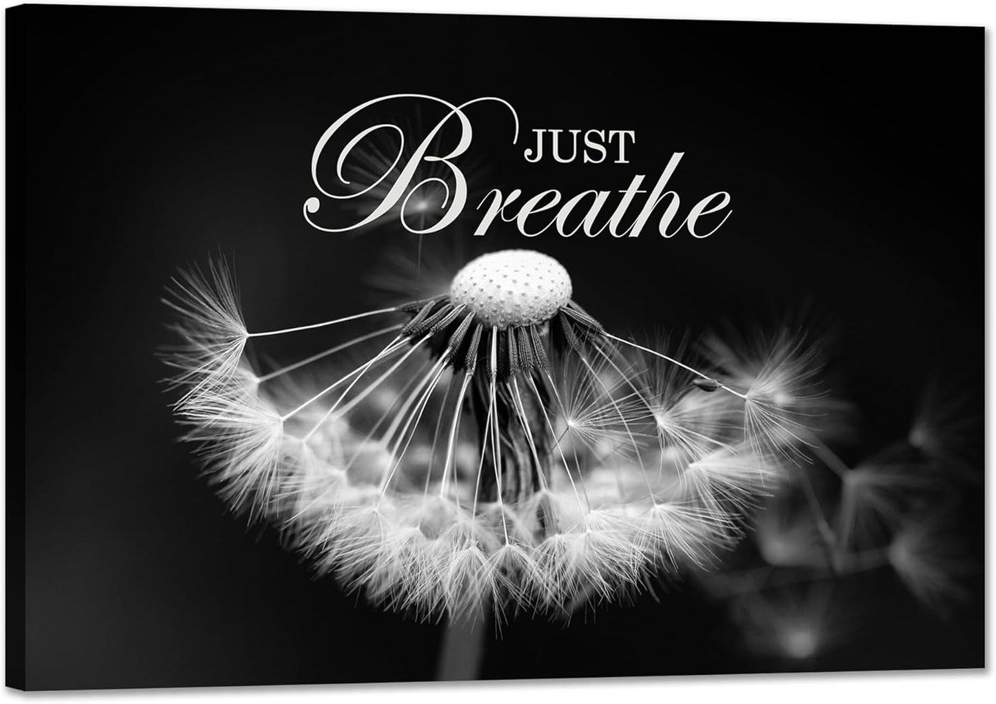 Just Breathe Wall Art Zen Office Wall Decor Inspirational Yoga Quotes Positive Relax Artwork Picture Black and White Dandelion Posters Print for Meditation Room (12L X 16W)