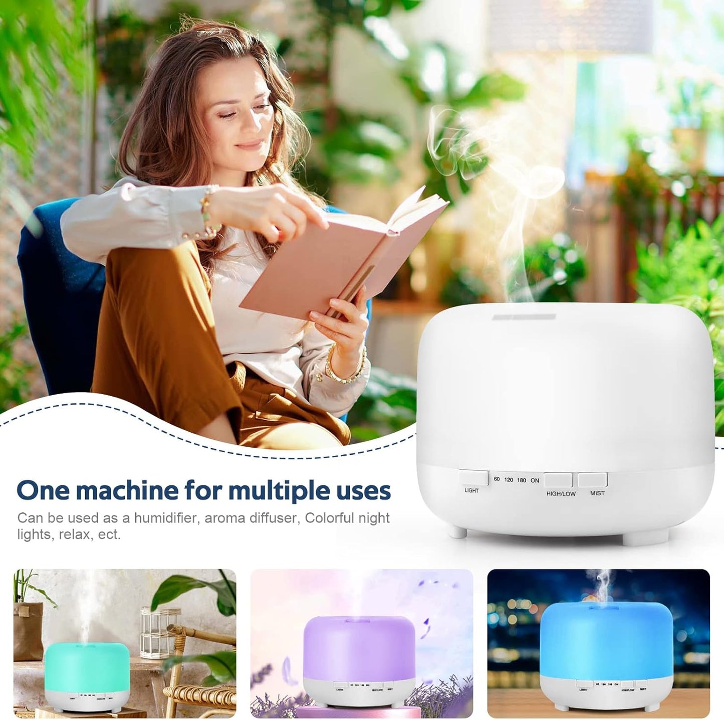 Aromatherapy Essential Oil Diffuser for Room: 500Ml Aroma Air Humidifier Remote Control for Home Large & Small Rooms-Ultrasonic Cool Mist Diffusers Oils Vaporizer with Light,Light White