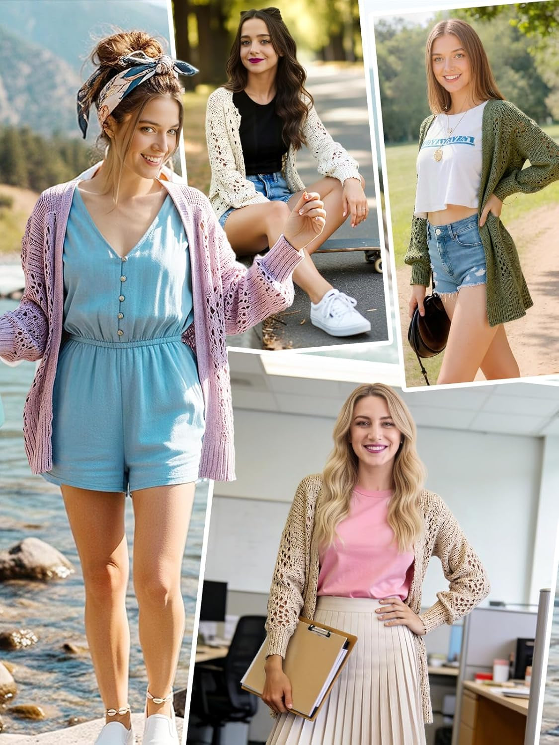 Womens Summer Crochet Lightweight Cardigan Sweaters Boho Kimono Long Sleeve Open Front Knitted Outwear Outfits