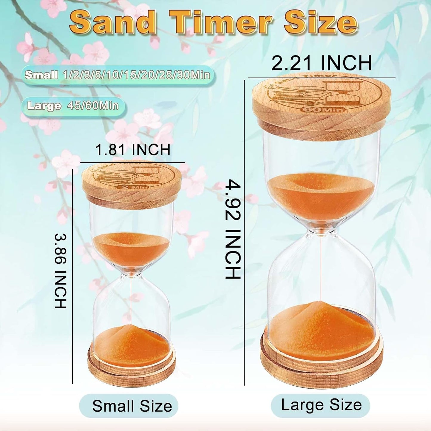 60 Minute Wooden Sand Timer, Hourglass Orange Small Sand Clock Reloj De Arena for Desk Decor Kitchen Classroom Office Study Home Decoration