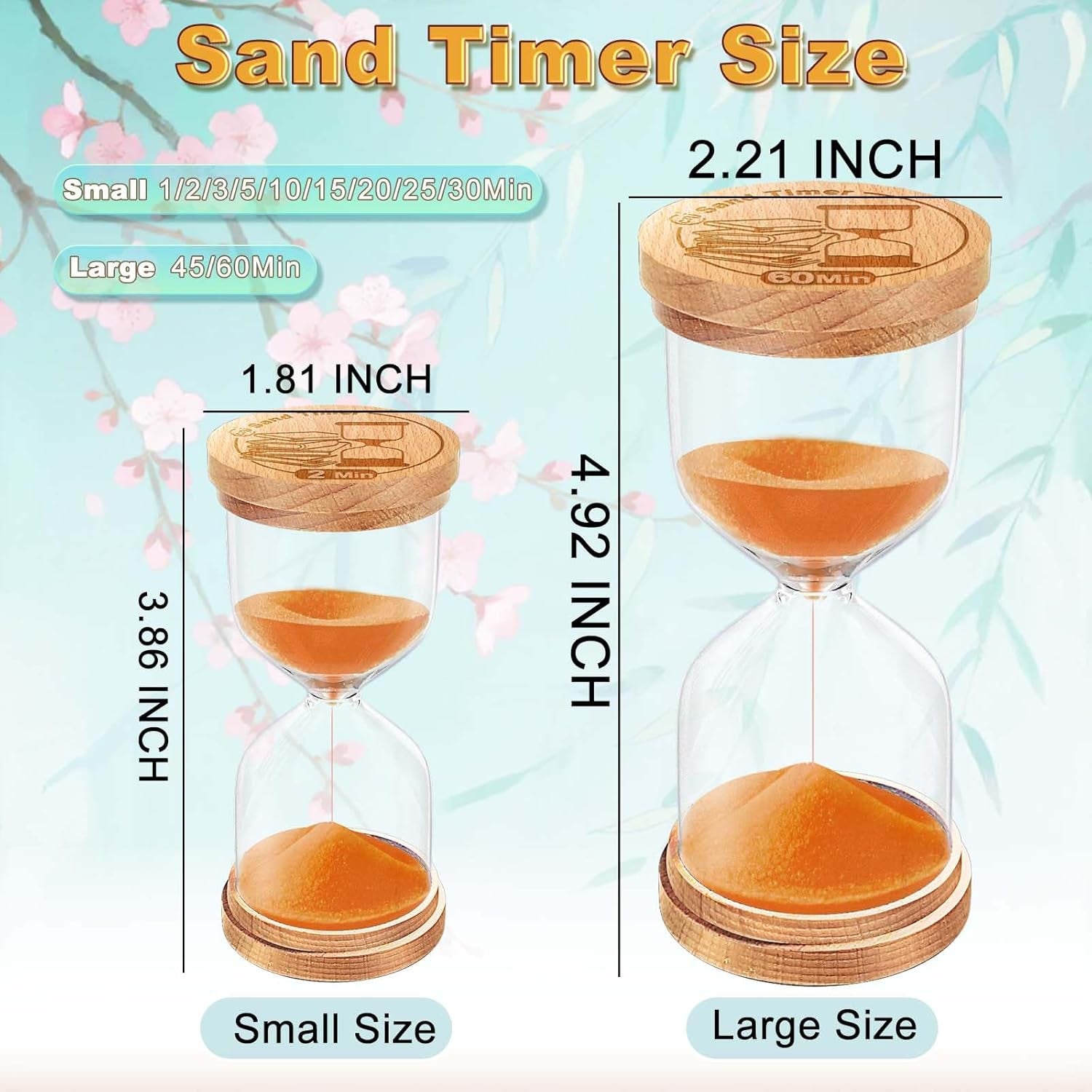 60 Minute Wooden Sand Timer, Hourglass Orange Small Sand Clock Reloj De Arena for Desk Decor Kitchen Classroom Office Study Home Decoration