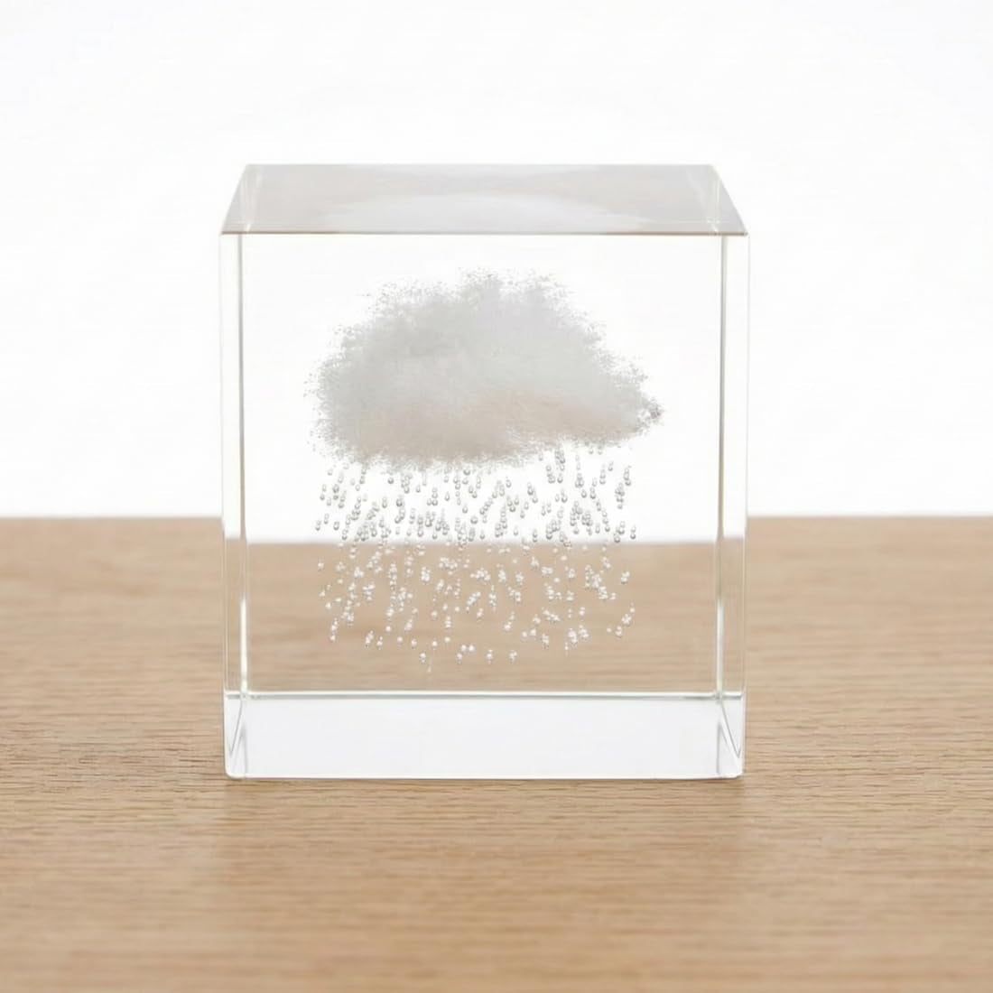 Small Decorative Paper Weight - Aesthetic Cute Crystal for Desk Shelf Sitter Zen Office Decor - Rain Cloud Cube, Stress Relief Gifts for Coworkers (2.4")