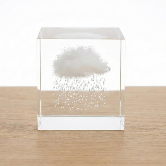 Small Decorative Paper Weight - Aesthetic Cute Crystal for Desk Shelf Sitter Zen Office Decor - Rain Cloud Cube, Stress Relief Gifts for Coworkers (2.4")