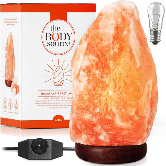 Himalayan Salt Lamp 10-12 Inches (11-15Lb) | Includes Dimmer Switch | Natural Salt Rock Lamp with Handcrafted Wooden Base & Night Light (Bulb Replacement)