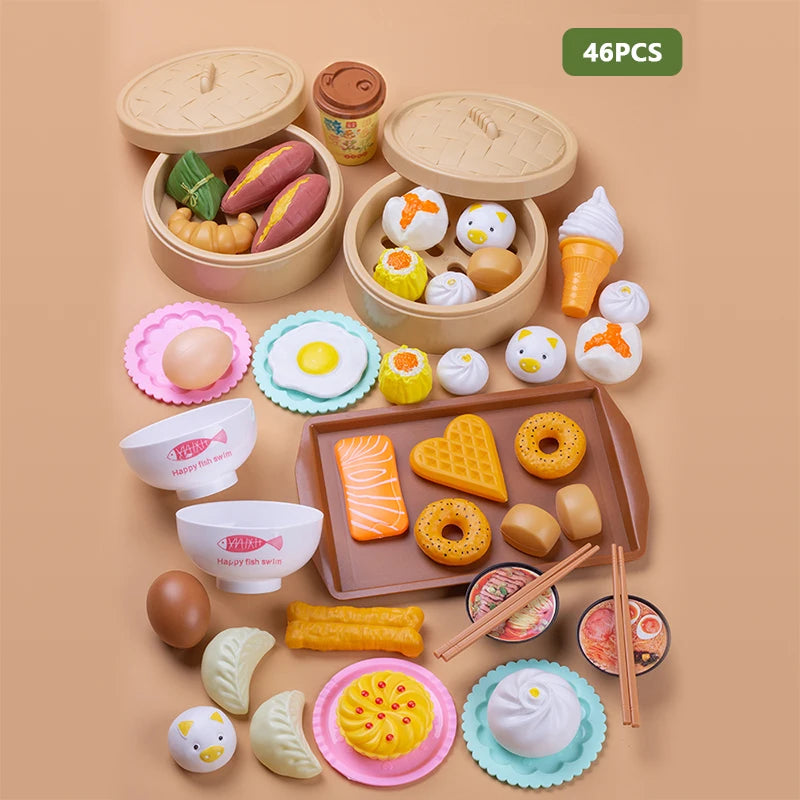 Simulation Breakfast Kids Pretend Play Kitchen Toys Miniature Steamer Buns Dumplings Chinese Food Children Educational Toys