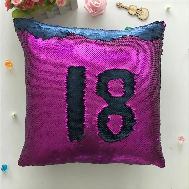 Pillowcase Decorative Cushion Cover Mermaid Sequin Colorful Square Plain Knitted Hidden Zipper Pillow Home Car Sofa 40*40Cm