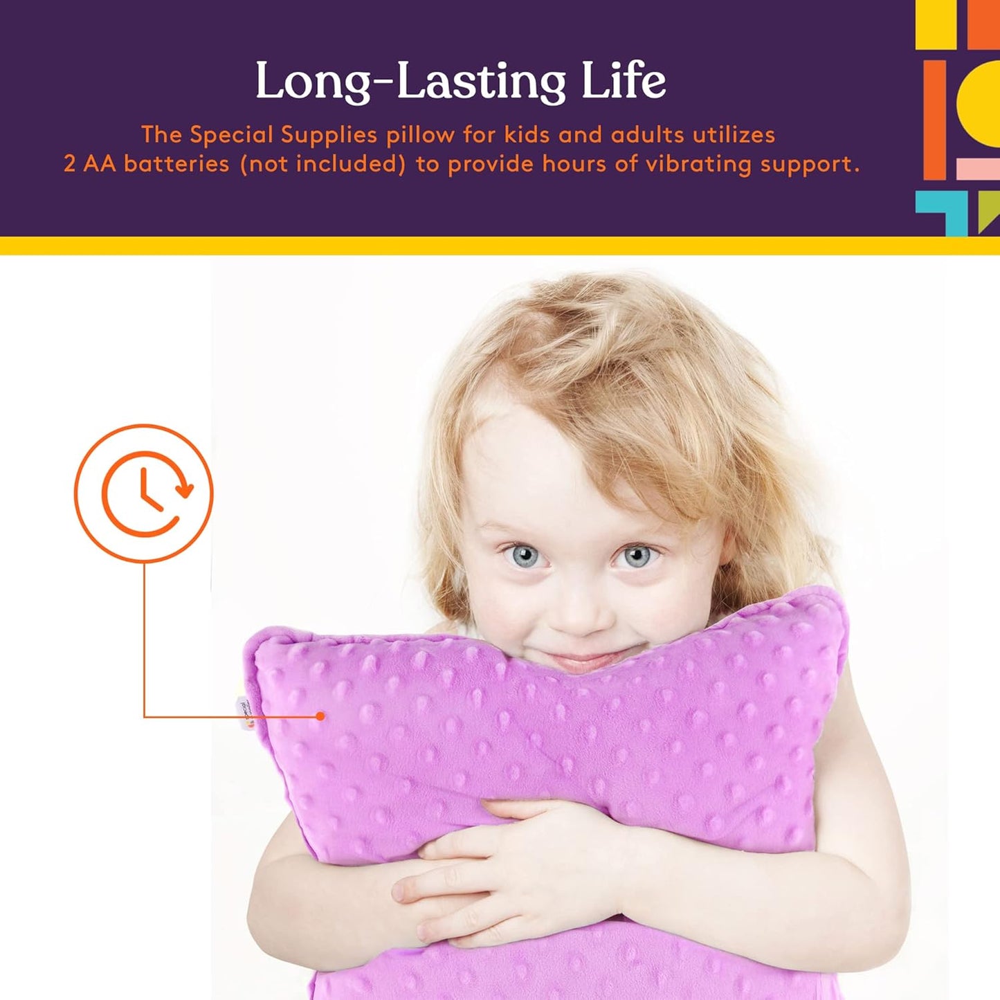 Vibrating Pillow Sensory Pressure Activated for Kids and Adults, 12” Plush Minky Soft Cover, Textured Therapy Stimulation Bumps-Vibrations, Music & Voice Recording (Purple)