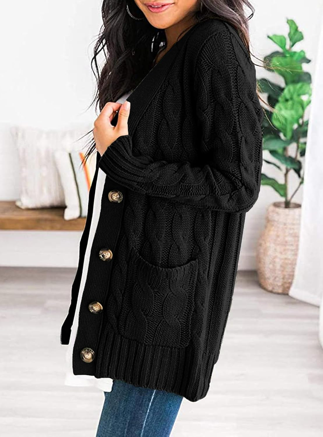 Women'S Open Front Cardigan Sweaters Fall Fashion Button down Cable Knit Chunky Winter Clothing Outerwear Coats