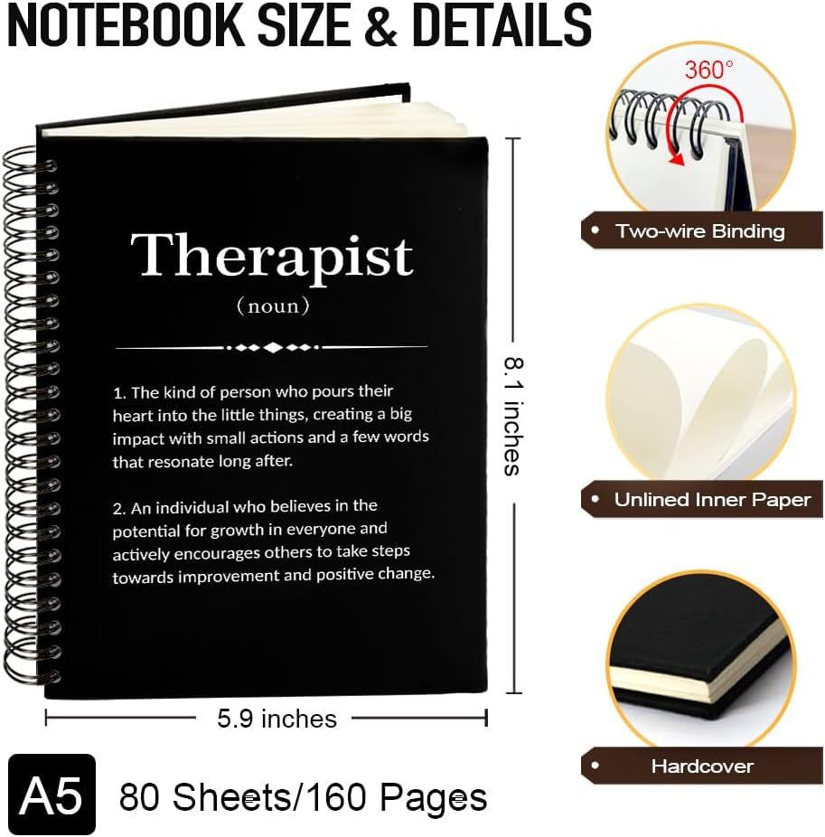 Therapist Definition 160 Blank Pages Hardcover Spiral Notebook, Thank You Gift for Mental Health Therapist, Psychiatric Nurse Graduation Gift, Therapy Appreciation Gift, Therapist Gift Idea