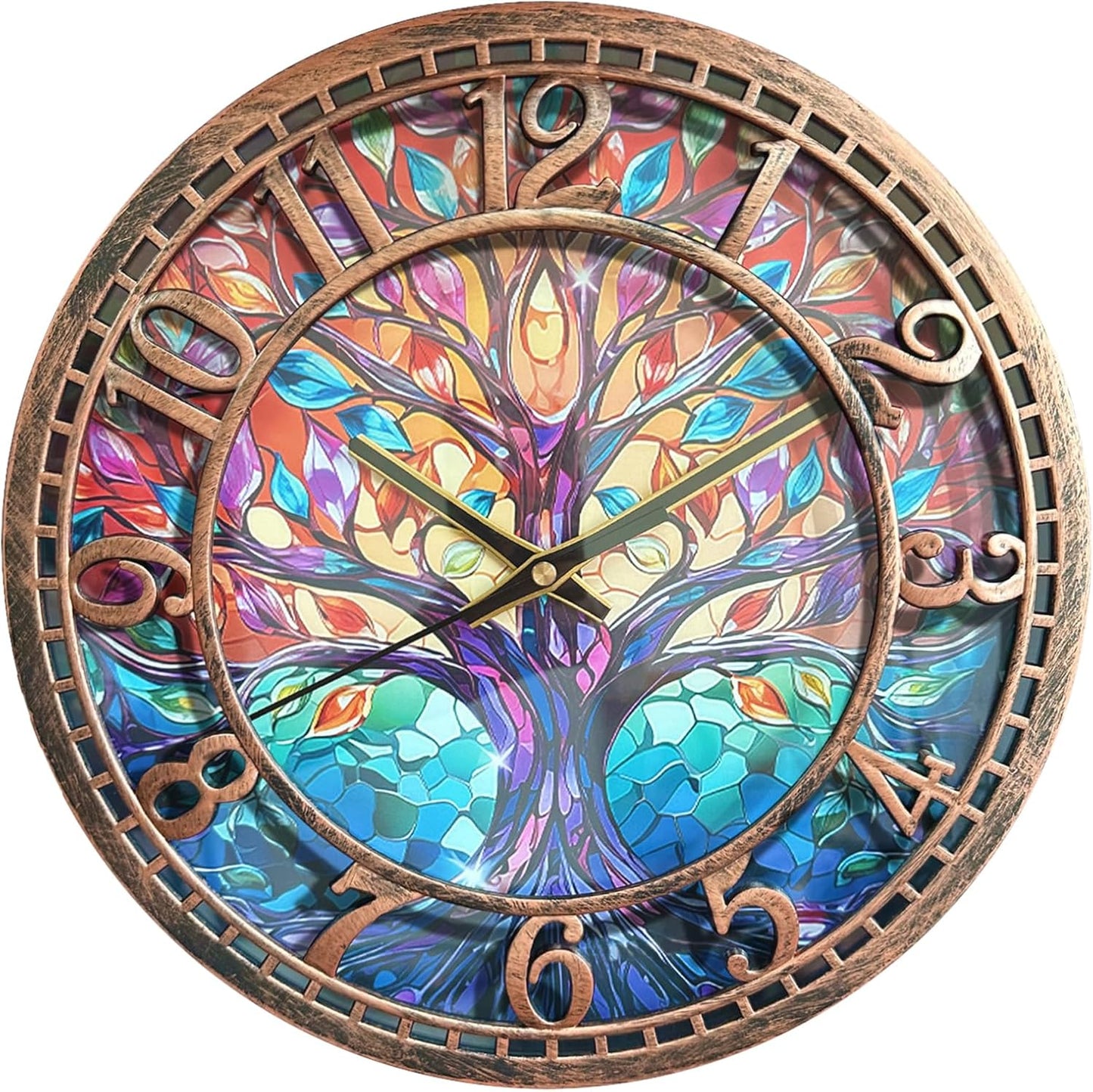 Tree of Life Wall Clock 12Inch Silent Movement Non-Ticking Clock Precise Timekeeping Wall Clock Suitable for Living Rooms Bedrooms Offices Ideal for Home Decor Gifts Antique Copper