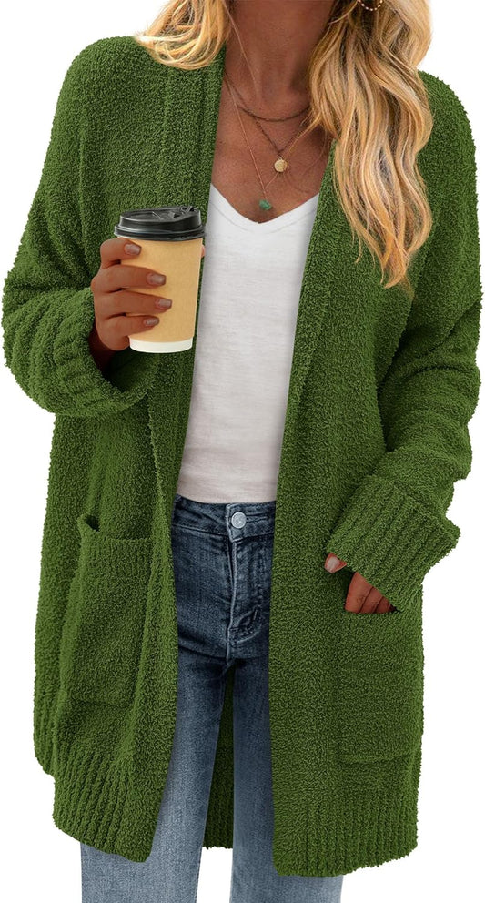 Cardigan Sweaters for Women 2026 Fall Chunky Fuzzy Knit Open Front Loose Long Sleeve Sweater Coats Winter Clothing
