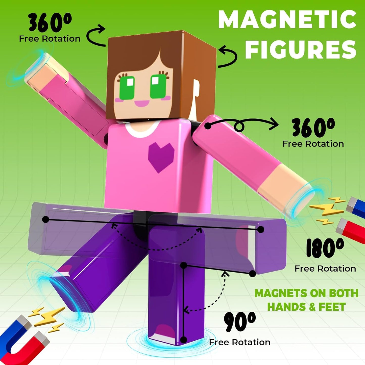 20 Pcs Magnetic Action Figures Playset - Magnetic Building Blocks, Magnet Cubes and Rotatable Figures Character Toys for Kids, Birthday Gift for 6+ Year Old Boys Girls (Patent Pending)
