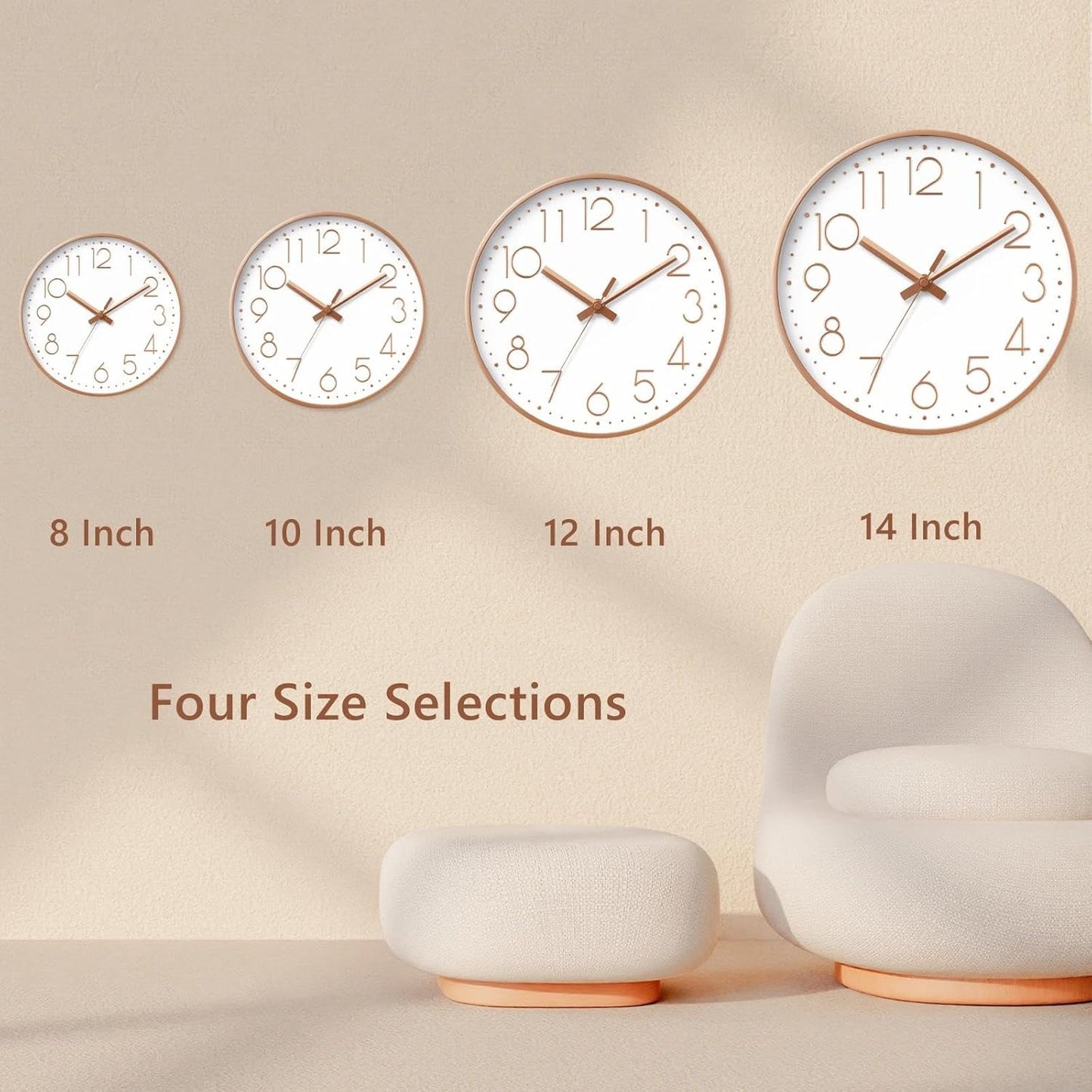 Wall Clock - 8 Inch Silent Non-Ticking Modern 3D Wall Clocks Battery Operated - Decorative Clock for Kitchen, Home Office, Bathroom, Bedroom(Rose Gold)