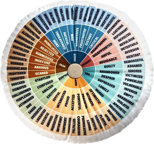 Wheel of Emotions Feelings Pillow round Velvet Feelings Wheel Emotion Throw Pillow Circle Seating Floor Cushion for Office Home Room Sofa Decor Counselor Physical Therapist Gifts(Boho)