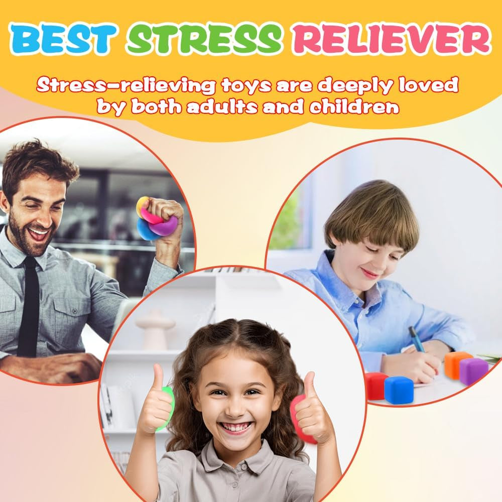 24 Pcs Stress Cube Toys 8 Colors Slow Rising Stress Balls for Kids Classroom Prizes Goodie Bags Squeeze Stretch Fidget Balls for Party Favors Adults Stress Relief
