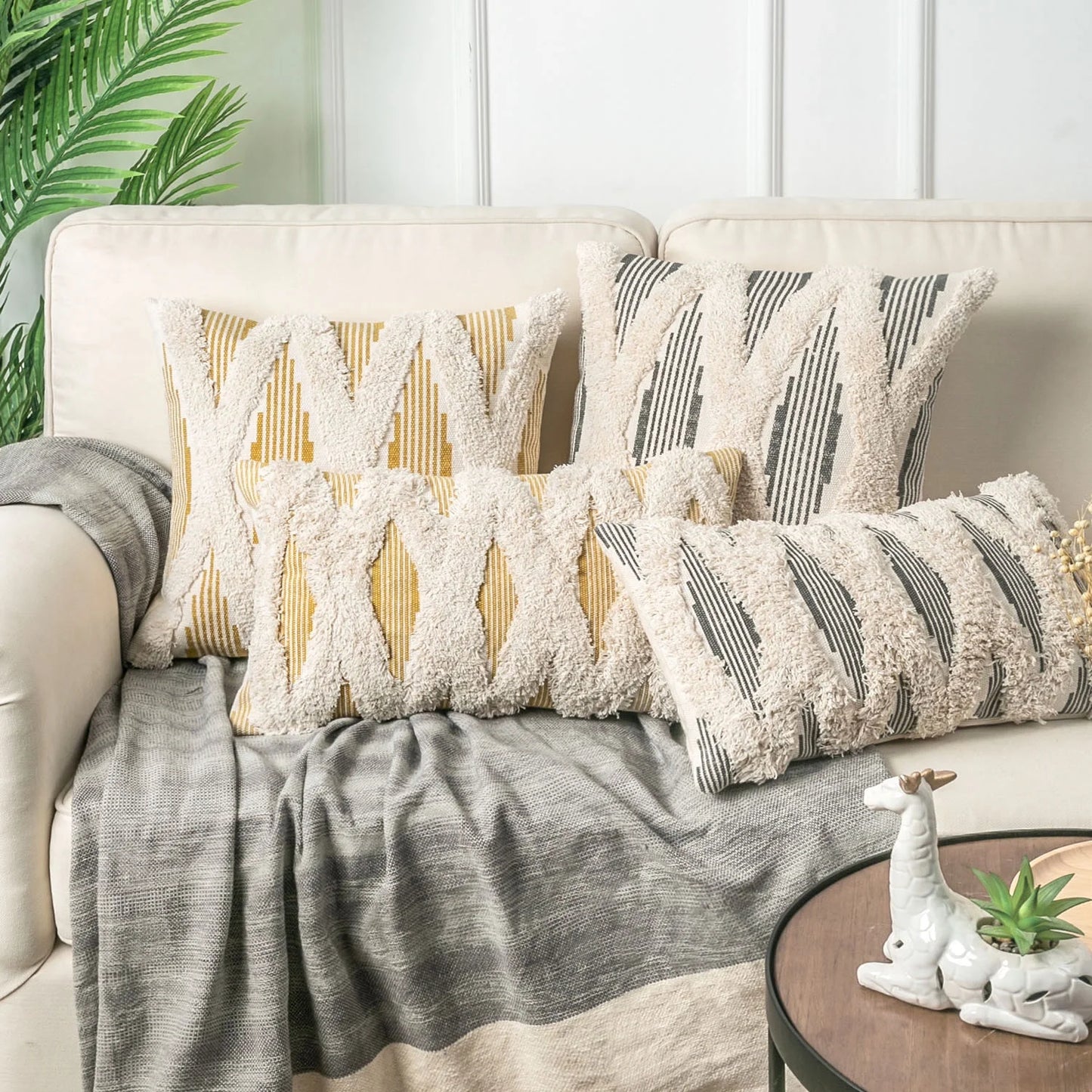 Boho Woven Cross Tufted Series Decorative Throw Pillow, 12" X 20", Gray/Beige, 1 Pack