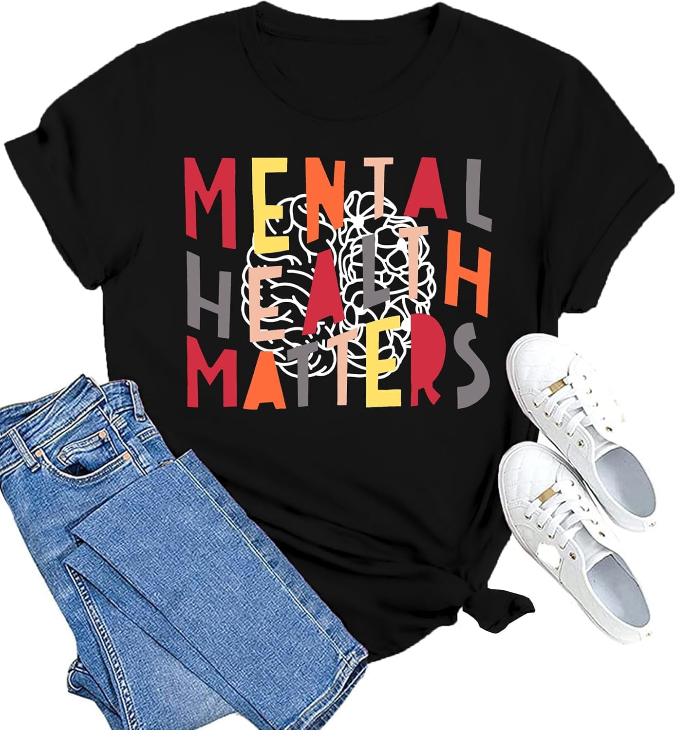 Mental Health Matters Shirt Womens Therapist Psychologist Tshirt Human Brain Illness Awareness Short Sleeve