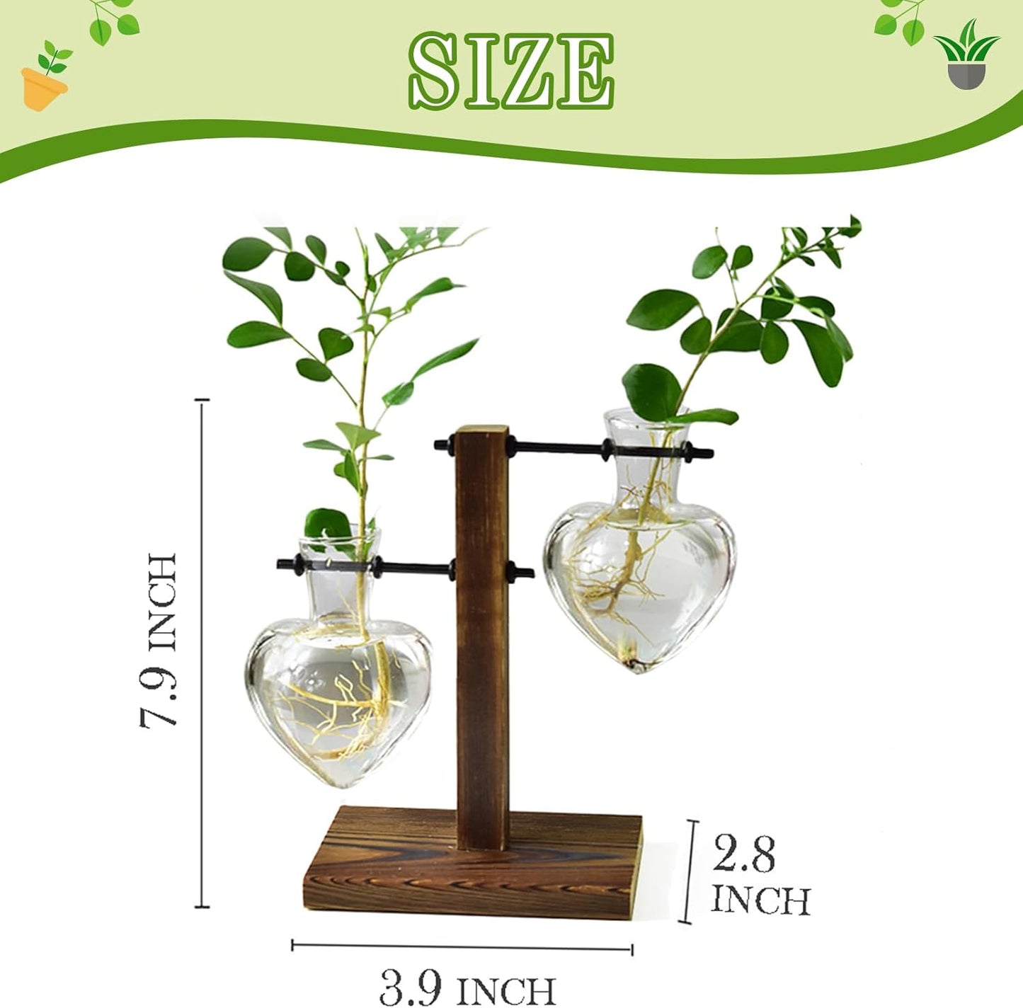 Plant Terrarium Wooden Stand, Hydroponic Planter Bulb Glass Metal Swivel Holder Retro Air Plants Water Plants for Home Office Decoration,Gifts for Plant Lover Wife Mom- 2 Love Bulb Vase