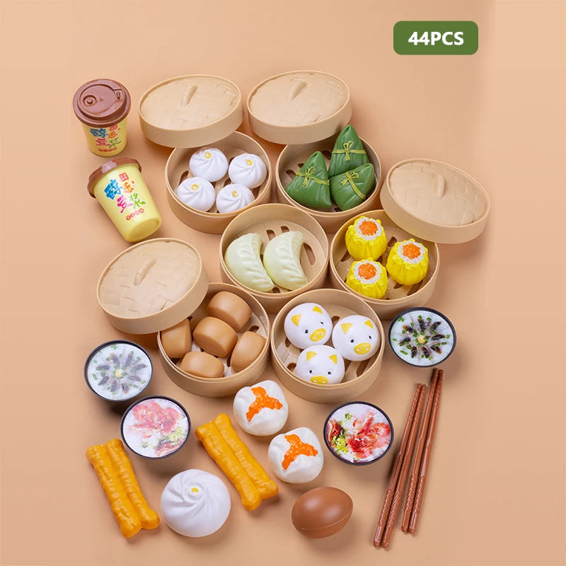 Simulation Breakfast Kids Pretend Play Kitchen Toys Miniature Steamer Buns Dumplings Chinese Food Children Educational Toys