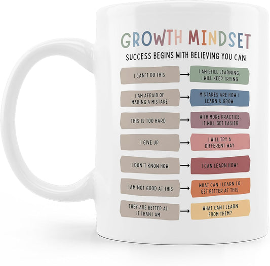 Motivation Coffee Mug, Growth Mindset Positive Mental Health Ceramic Mug, New Job Gifts, Gift for Parents Teachers Therapists and Psychologists