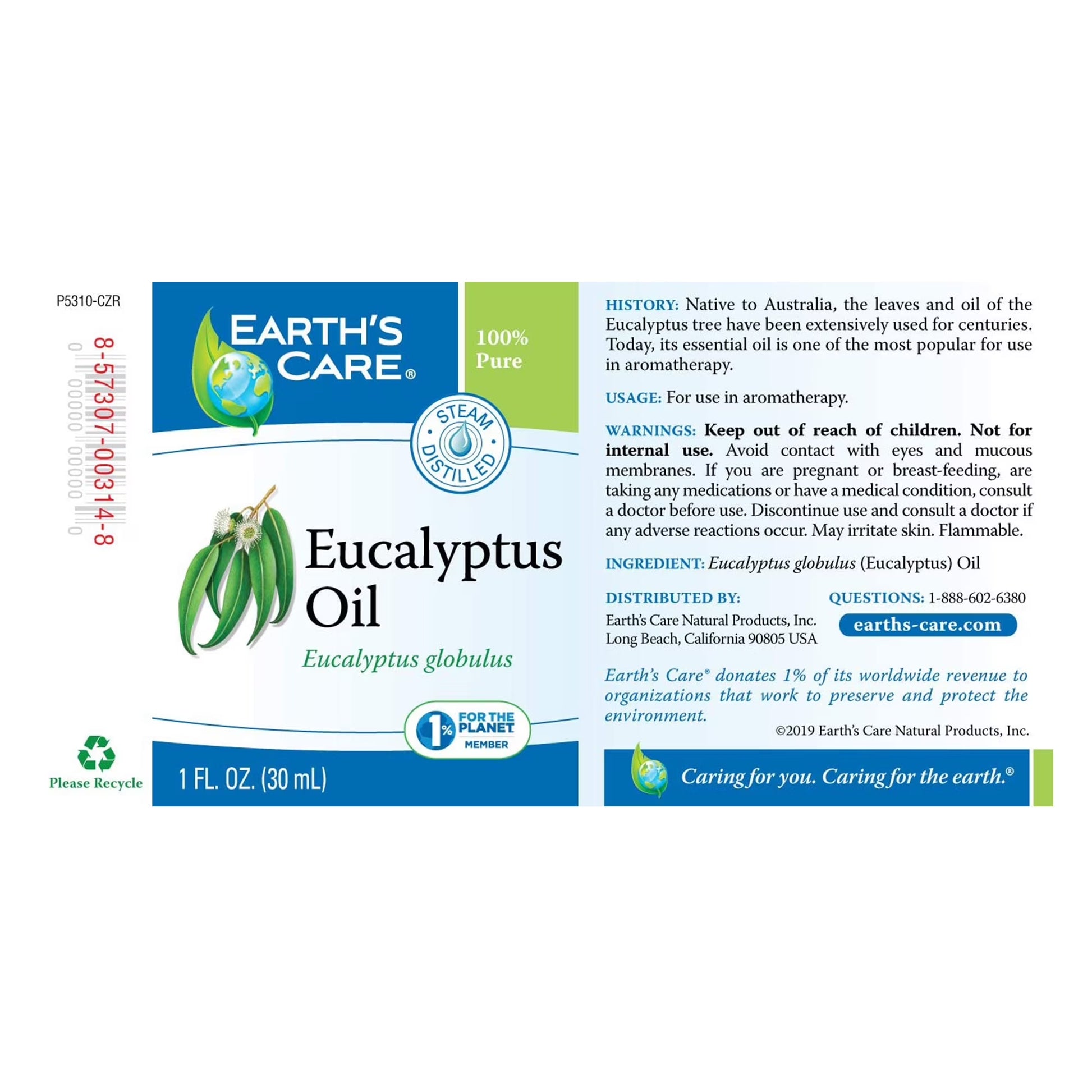 Eucalyptus Essential Oil - 100% Pure, Steam Distilled - 1 Fl Oz