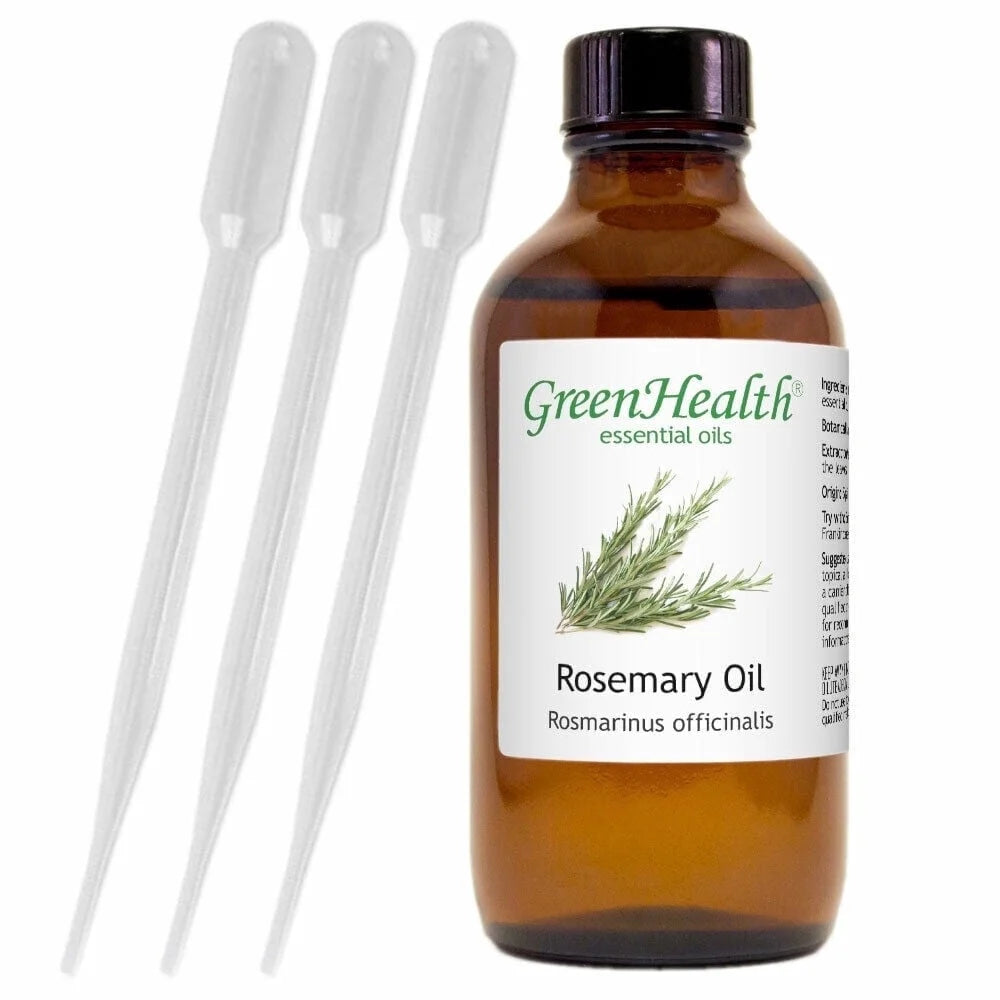 Rosemary Essential Oil – 4 Fl Oz Amber Glass Bottle with 3 Free Droppers