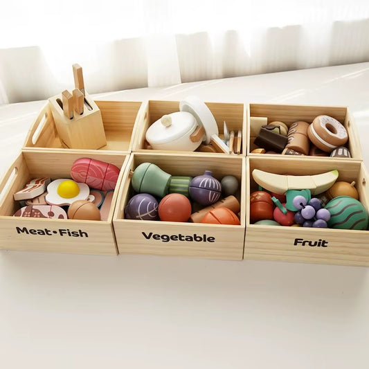 Children'S Wooden Fruits and Vegetables, Joyful Play at Home Toys, Wooden Simulation Kitchen Toys, Girls Cooking Food