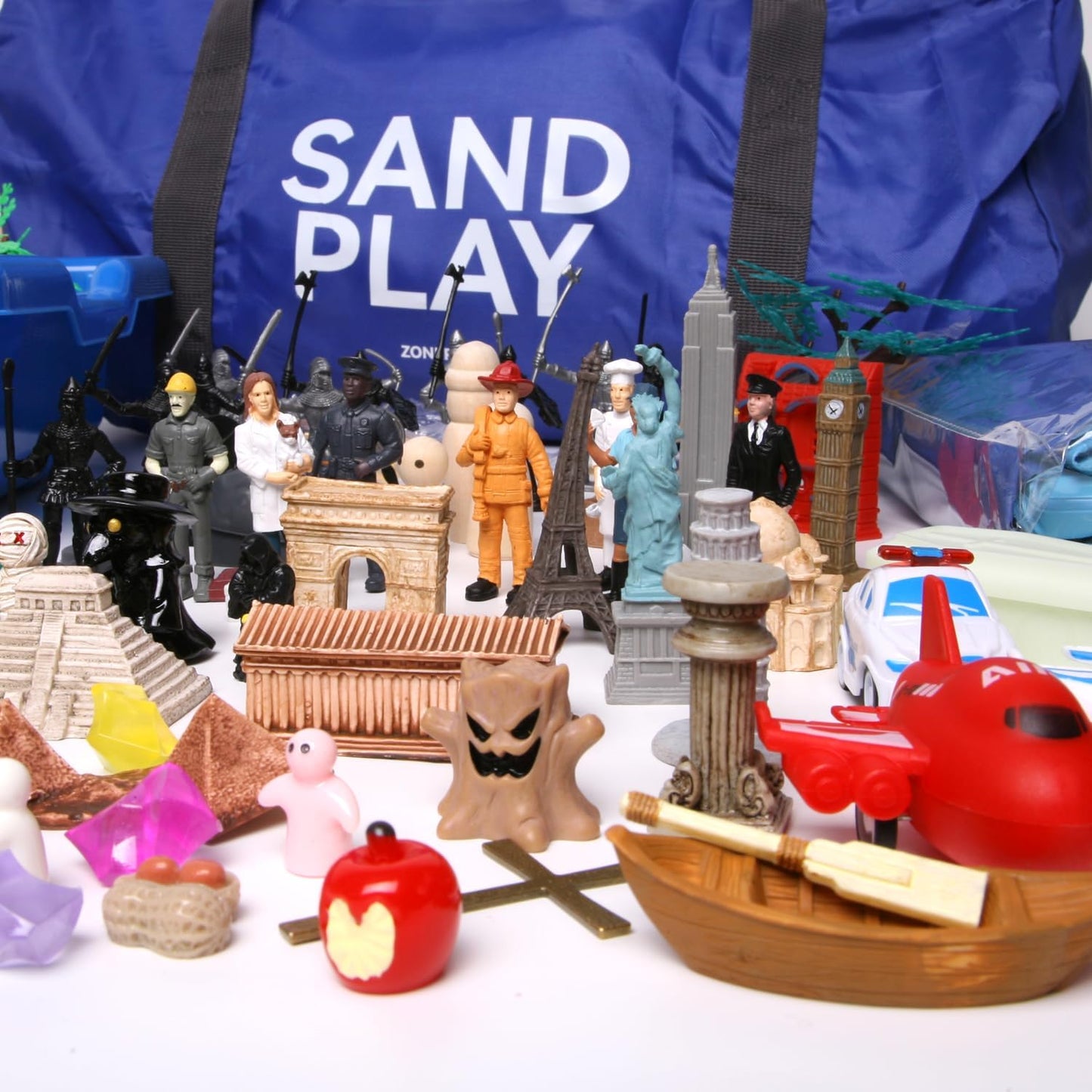 Sand Tray Therapy Portable Starter Kit: Foldable Professional Therapy Sandbox with 205 Sandtray Miniatures (Including Record Form)
