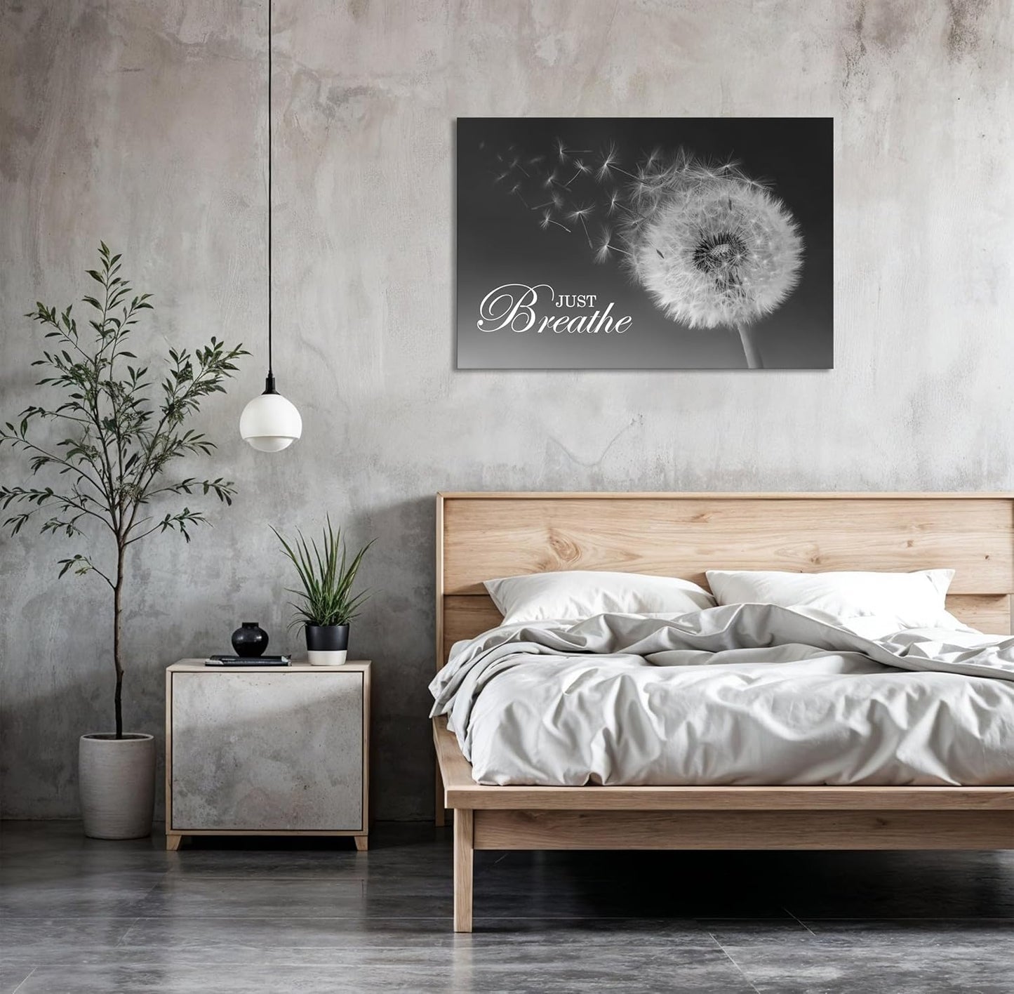 Just Breathe Wall Art Zen Office Wall Decor Inspirational Yoga Quotes Positive Relax Artwork Picture Black and White Dandelion Posters Print for Meditation Room (12L X 16W)