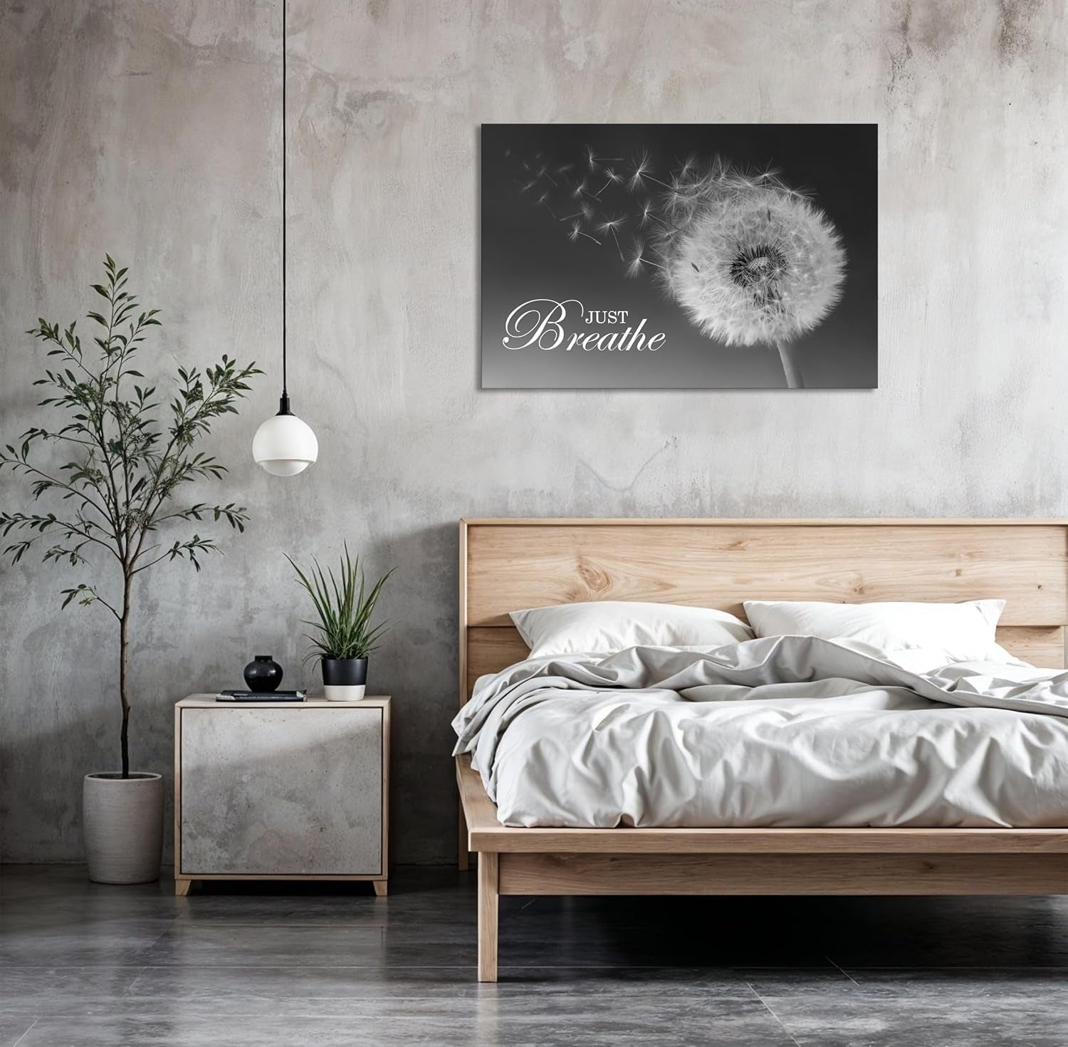 Just Breathe Wall Art Zen Office Wall Decor Inspirational Yoga Quotes Positive Relax Artwork Picture Black and White Dandelion Posters Print for Meditation Room (12L X 16W)