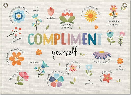 Mental Health Office Decor, Positive Affirmations Posters, Motivational Wall Decor, Therapy Office Decor Banner, Inspirational Wall Art for Compliment Yourself, 30X20 Inch