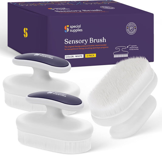 Sensory Brush Therapressure Therapy Brush for Occupational and Sensory Brushing, Stimulating, Calming Tools for Kids and Adults, Soft Flexible Bristles, Latex Free (3 Pack)