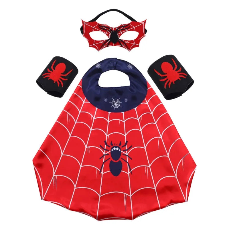 Cartoon Superhero Costume Set for Boys and Girls Halloween Dress up Spider Cape and Mask with Wristband